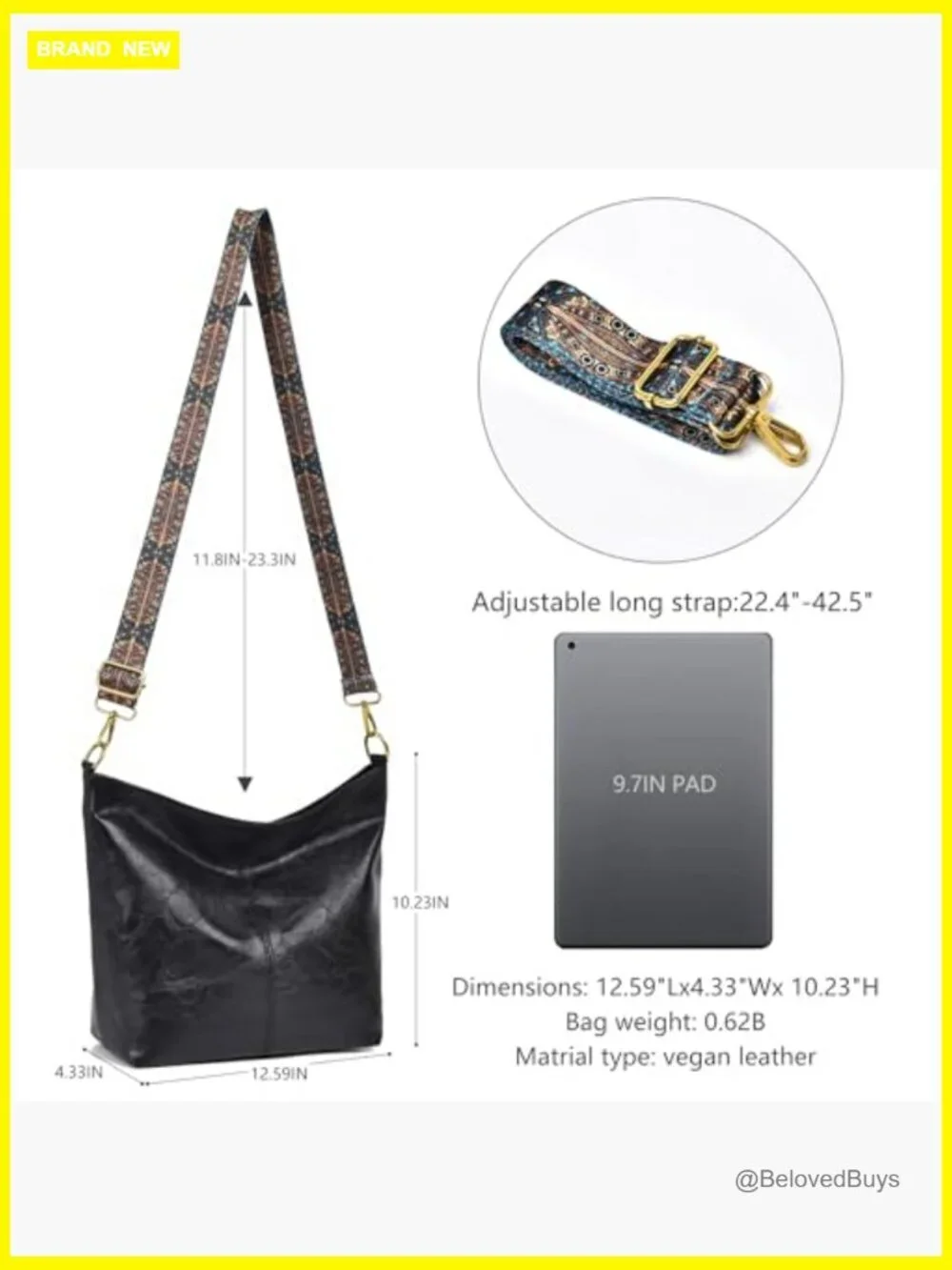 Vegan Leather Hobo Bag Crossbody Guitar Strap Women Shoulder Purse